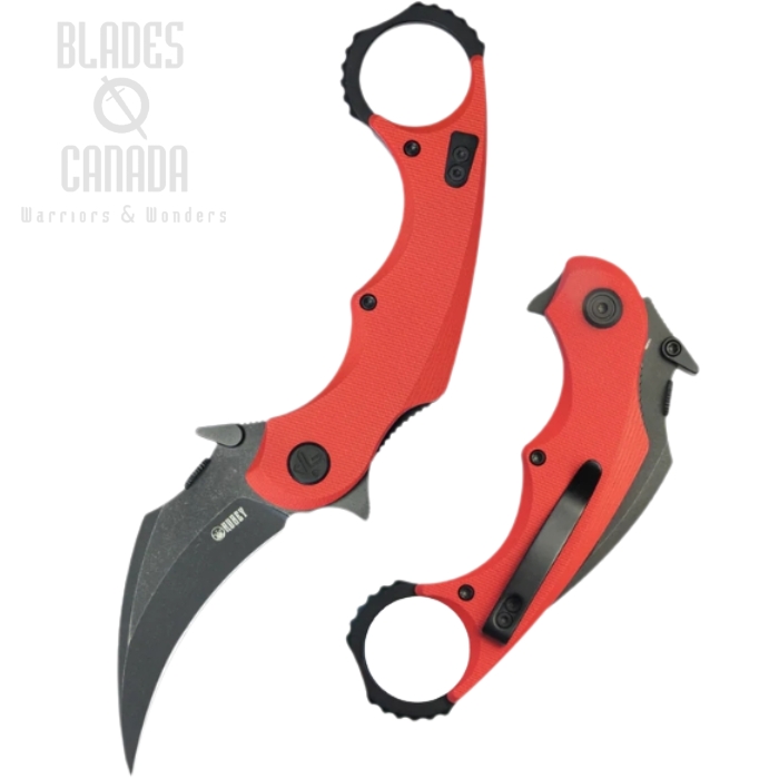 (image for) Kubey Rogue Pikal Karambit Folding Knife, 14C28N Blackwash, G10 Red, KU298F