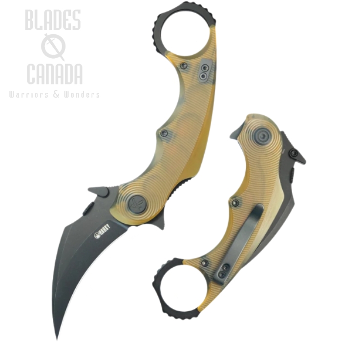 (image for) Kubey Rogue Pikal Karambit Folding Knife, 14C28N Blackwash, G10 Ultem, KU298H