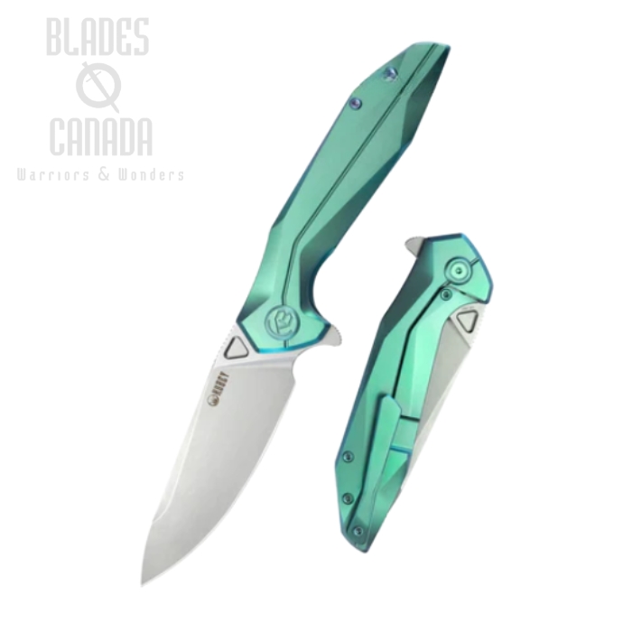 (image for) Kubey Nova Flipper Framelock Knife, 14C28N, Titanium Green, KB235H