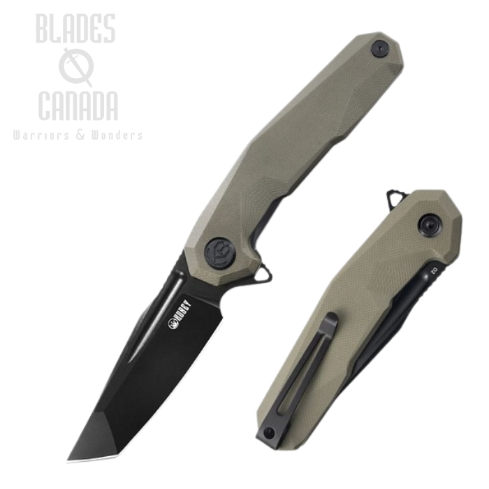 (image for) Kubey Carve Flipper Folding Knife, D2 Black Tanto, G10 Tan, KB237C