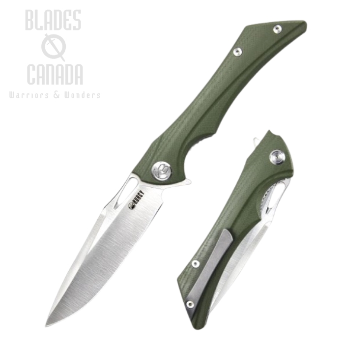 (image for) Kubey Raven Flipper Folding Knife, AUS 10, G10 OD Green, KU245B