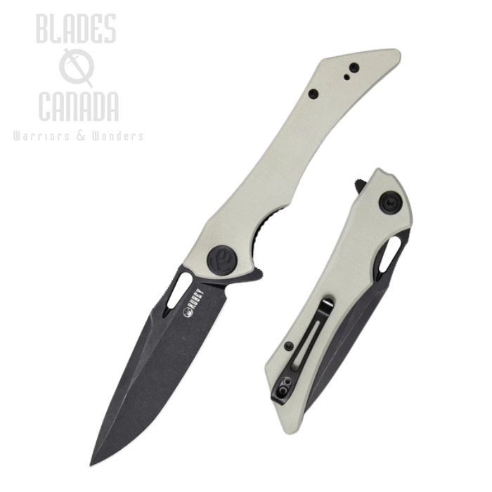 (image for) Kubey Raven Flipper Folding Knife, AUS 10 Black SW, G10 Ivory, KB245F