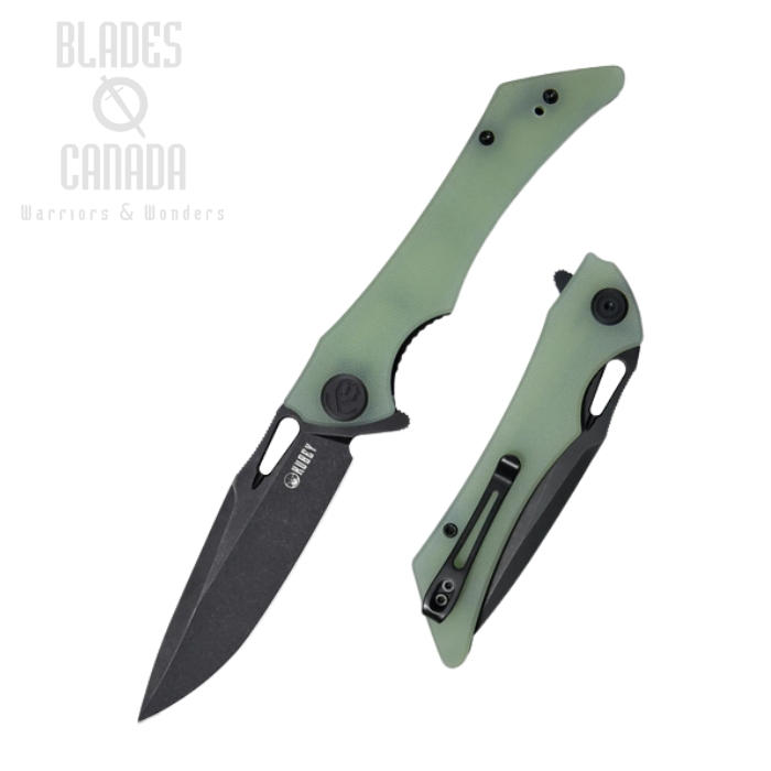 (image for) Kubey Raven Flipper Folding Knife, AUS 10 Black SW, G10 Jade, KB245G