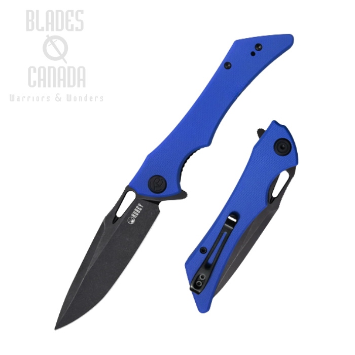 (image for) Kubey Raven Flipper Folding Knife, AUS 10 Black SW, G10 Blue, KB245H