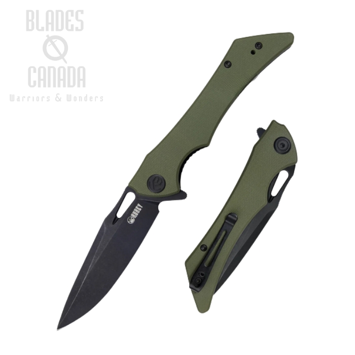 (image for) Kubey Raven Flipper Folding Knife, AUS 10 Black SW, G10 Green, KB245I
