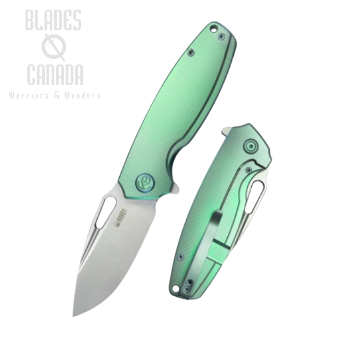 (image for) Kubey Tityus Flipper Framelock Knife, 14C28N, Titanium Green, KB360B