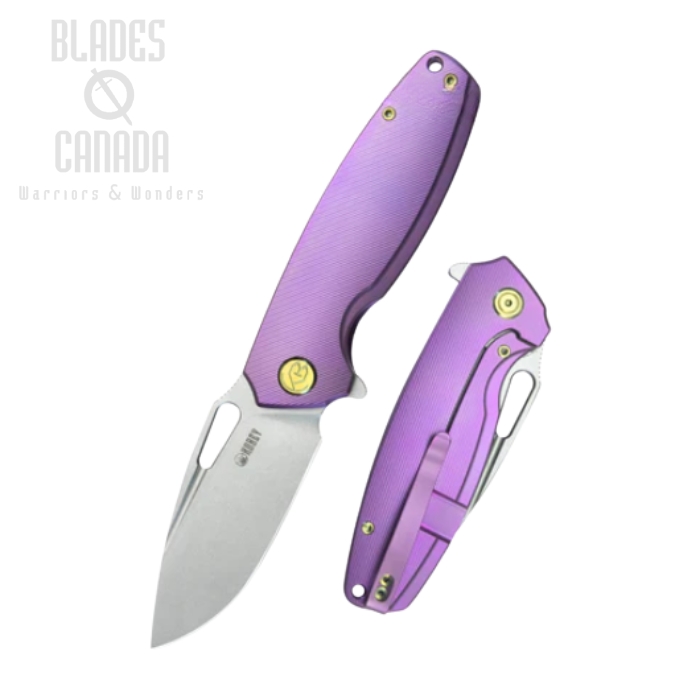 (image for) Kubey Tityus Flipper Framelock Knife, 14C28N, Titanium Purple, KB360C