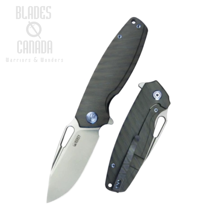 (image for) Kubey Tityus Flipper Framelock Knife, 14C28N, Titanium Black Flame, KB360E