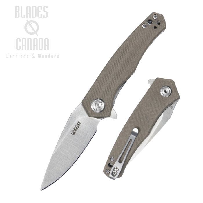 (image for) Kubey Flipper Folding Knife, D2 Satin, G10 Tan, KU055C