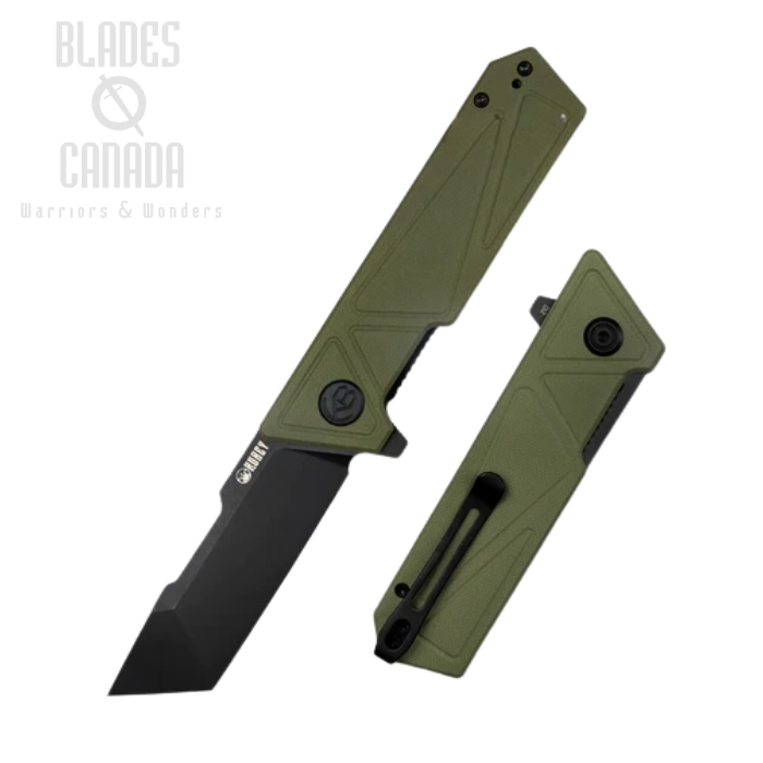 (image for) Kubey Avenger Outdoor Flipper Folding Knife, D2 Black, G10 OD Green, KU104F
