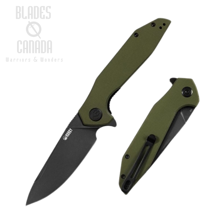 (image for) Kubey Nova Flipper Folding Knife, D2 Black SW, G10 Green, KU117E