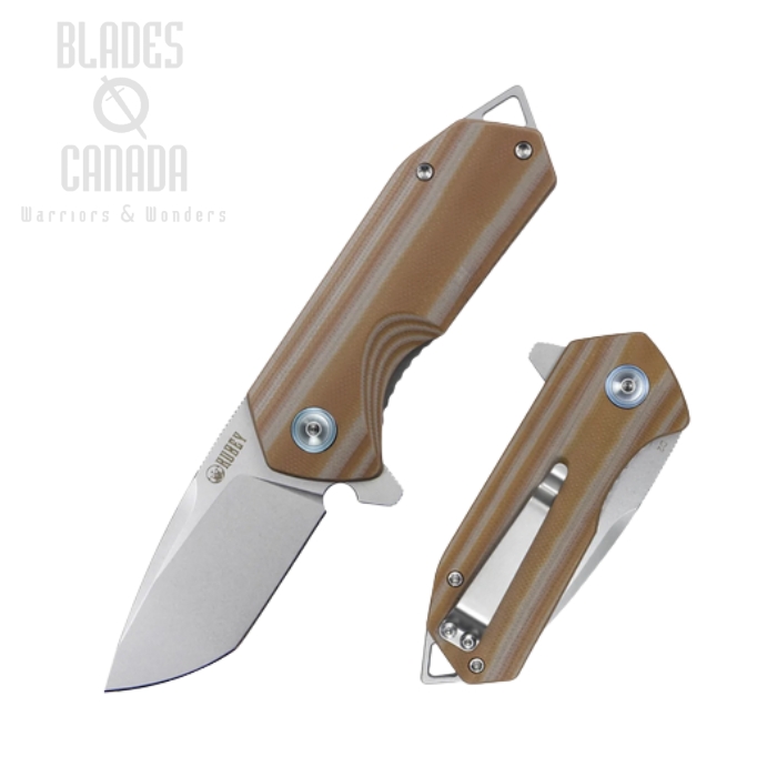 (image for) Kubey Campe Flipper Folding Knife, D2 Steel, G10 Striped Beige, KU203F
