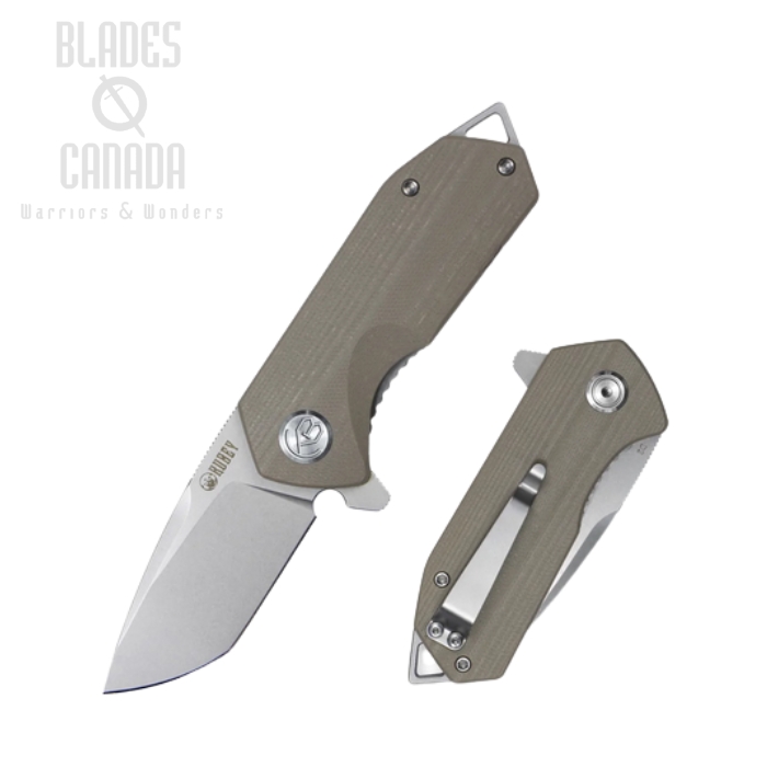 (image for) Kubey Campe Flipper Folding Knife, D2 Steel, G10 Striped Khaki, KU203G