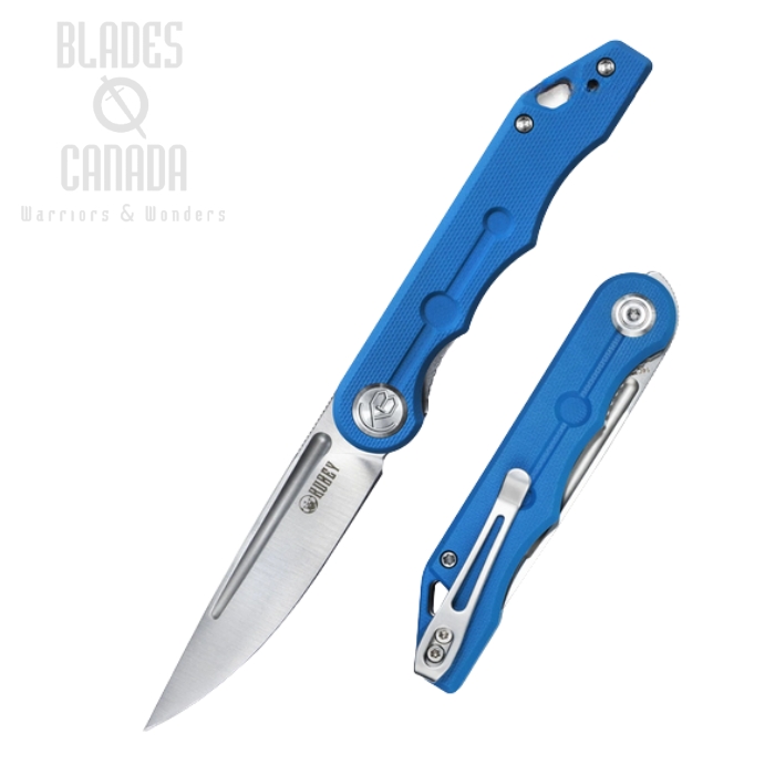 (image for) Kubey Mizo Flipper Folding Knife, 14C28N Satin, G10 Blue, KU2101B