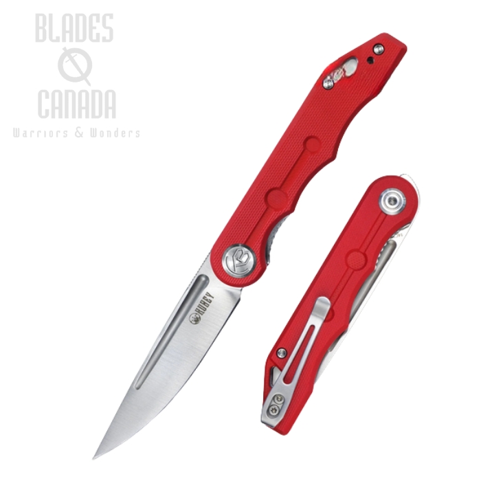 (image for) Kubey Mizo Flipper Folding Knife, 14C28N Satin, G10 Red, KU2101C