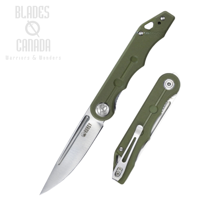 (image for) Kubey Mizo Flipper Folding Knife, 14C28N Satin, G10 Green, KU2101D