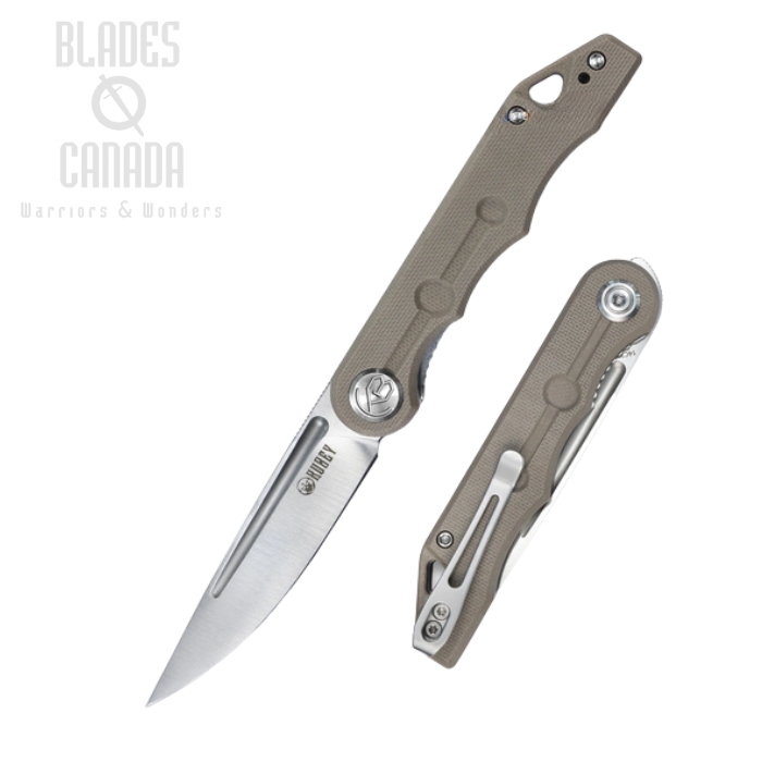 (image for) Kubey Mizo Flipper Folding Knife, 14C28N Satin, G10 Tan, KU2101E