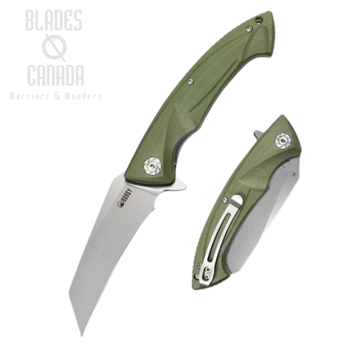 (image for) Kubey Anteater Flipper Folding Knife, D2 Hawkbill, G10 OD Green, KU212B