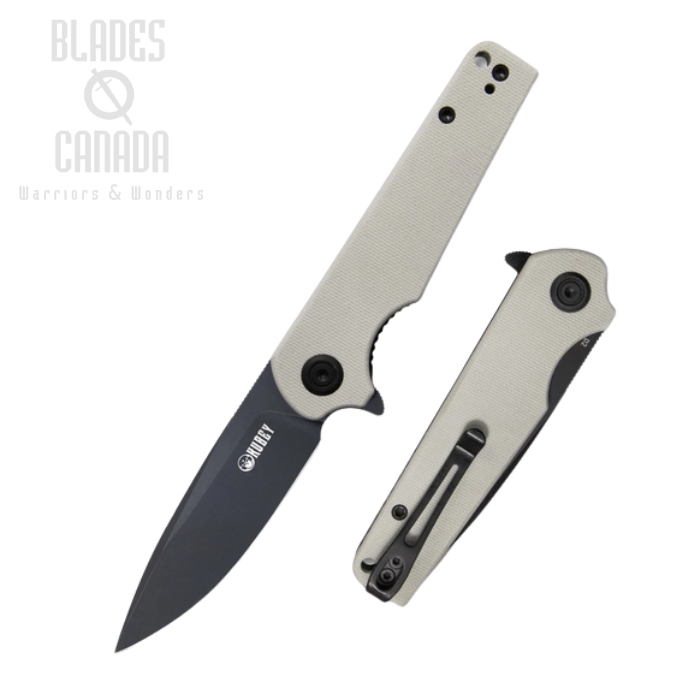 (image for) Kubey Wolverine Flipper Folding Knife, D2 Black SW, G10 Ivory, KU233G