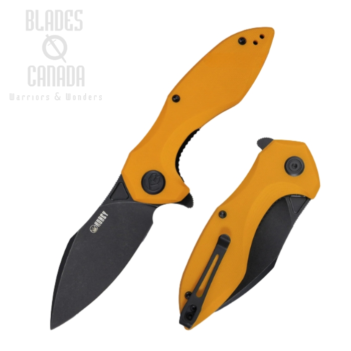 (image for) Kubey Noble Flipper Folding Knife, D2 Black SW, G10 Yellow, KU236D