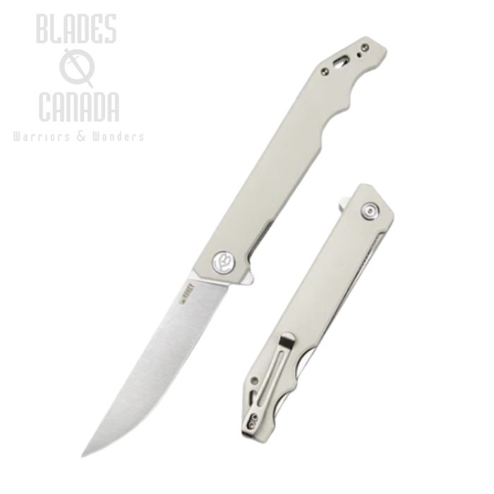 (image for) Kubey Pylades Flipper Folding Knife, AUS10 Satin, G10 Ivory, KU253G