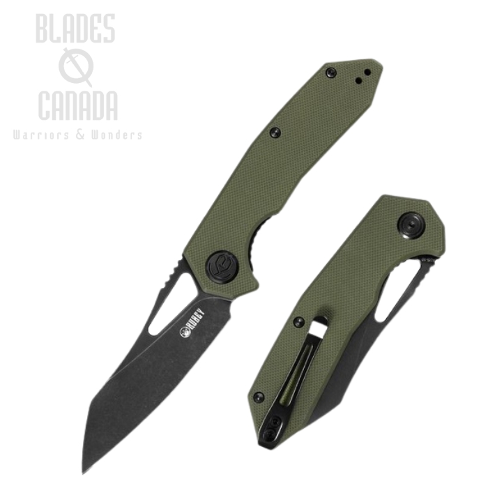 (image for) Kubey Vagrant Folding Knife, AUS 10 Black, G10 OD Green, KU291E