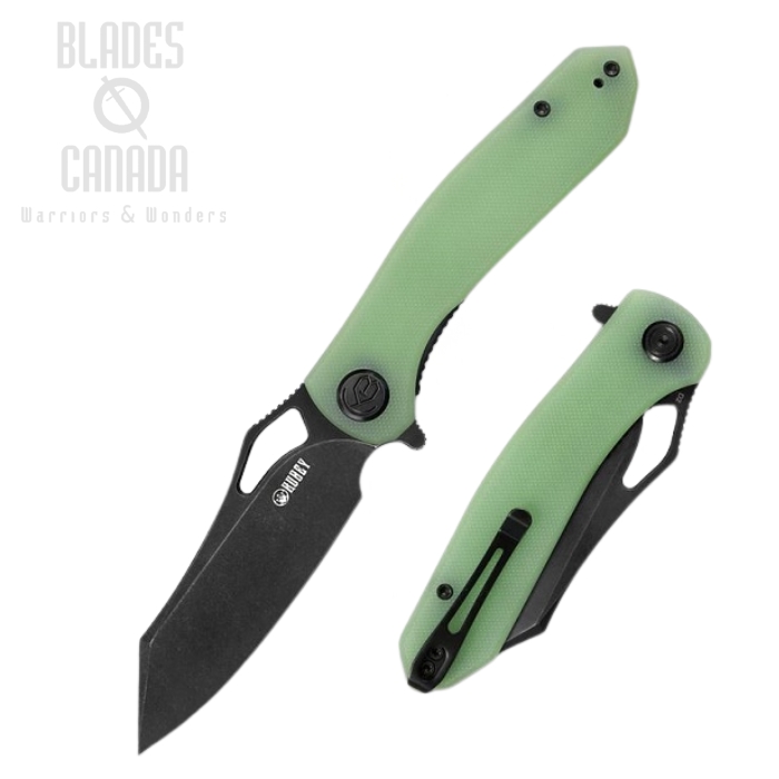 (image for) Kubey Drake Flipper Folding Knife, D2 Black SW, G10 Jade, KU310D