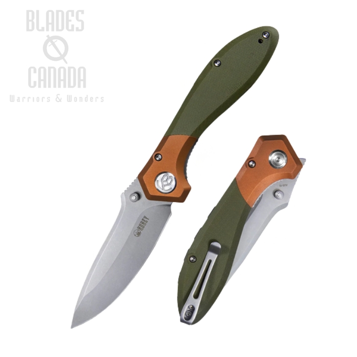 (image for) Kubey Ruckus Folding Knife, AUS10, G10 Green/Copper, KU314B