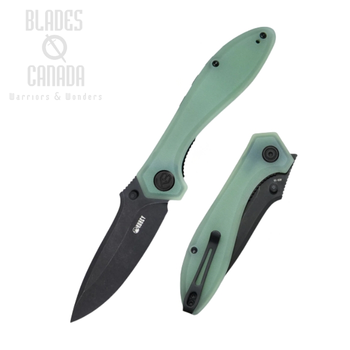(image for) Kubey Ruckus Folding Knife, AUS10 Black SW, G10 Jade, KU314C