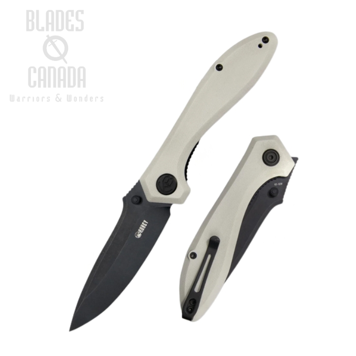 (image for) Kubey Ruckus Folding Knife, AUS10 Black SW, G10 Ivory, KU314D