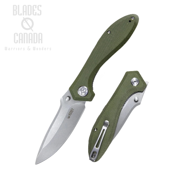 Kubey Ruckus Folding Knife, AUS10, Micarta Green, KU314E (image for) Kubey Ruckus Folding Knife, AUS10, Micarta Green, KU314E