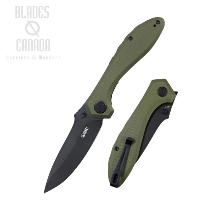 (image for) Kubey Ruckus Folding Knife, AUS10 Black SW, G10 OD Green, KU314G