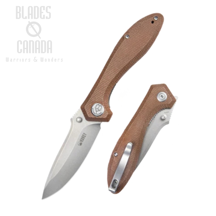 (image for) Kubey Ruckus Flipper Folding Knife, AUS10, Micarta Natural, KU314M