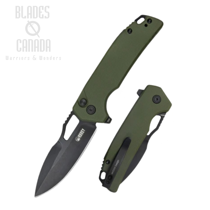 (image for) Kubey RDF Flipper Button Lock Knife, AUS10 Black, G10 OD Green, KU316B