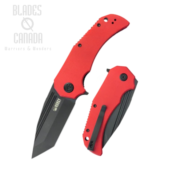 (image for) Kubey Bravo One Folding Knife, AUS10 Black, G10 Red, KU318B