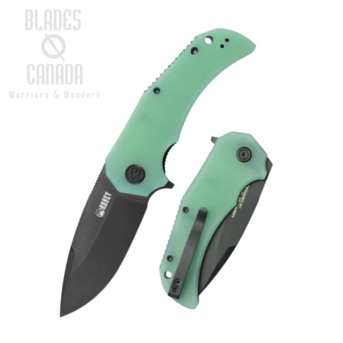 (image for) Kubey Bravo One Flipper Folding Knife, AUS10 Black, G10 Jade, KU319C