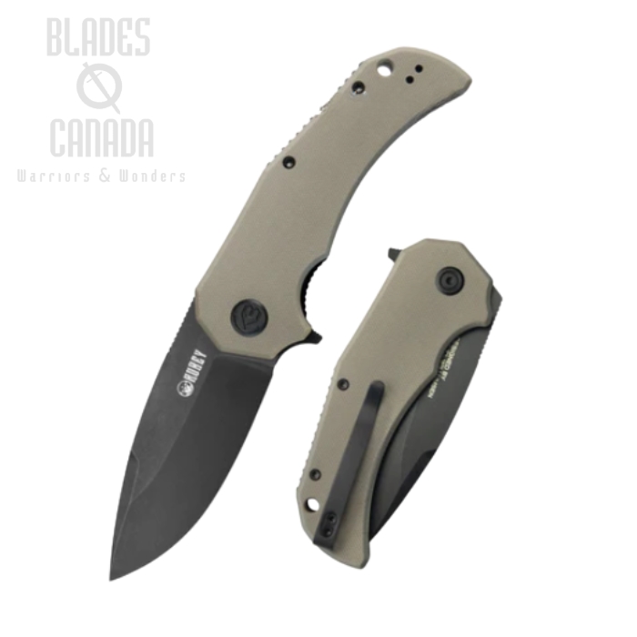 (image for) Kubey Bravo One Flipper Folding Knife, AUS10 Black, G10 Tan, KU319D