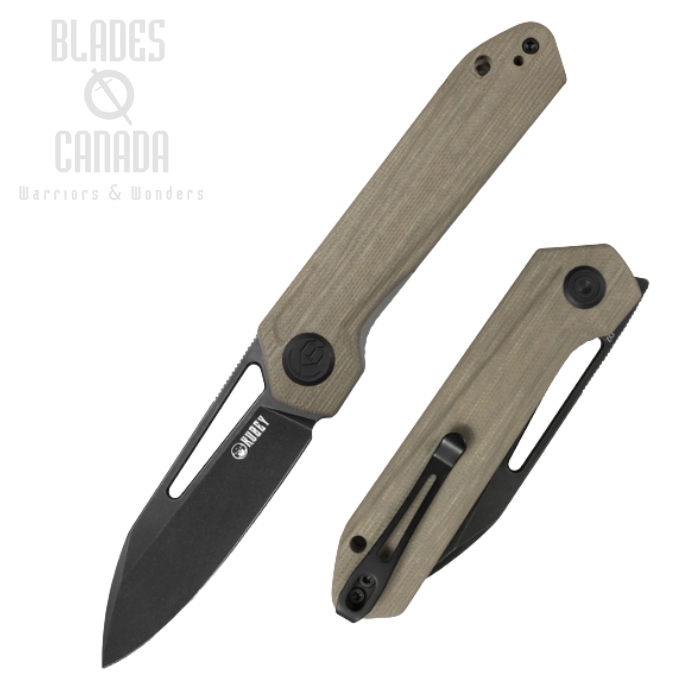 (image for) Kubey Royal Front Flipper Folding Knife, D2 Black SW, G10 Tan, KU321E