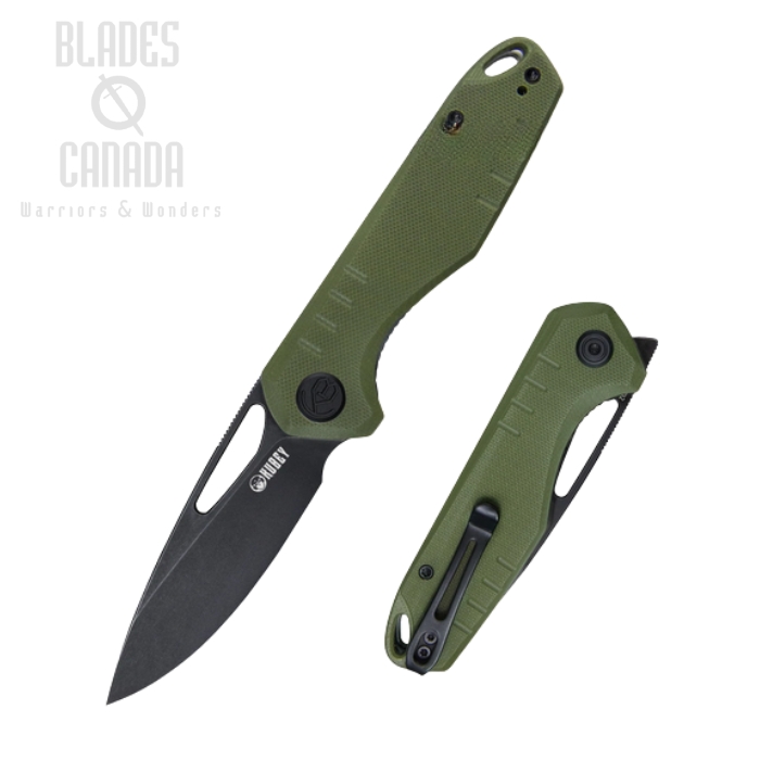 (image for) Kubey Flipper Folding Knife, D2 Black SW, G10 Green, KU324C