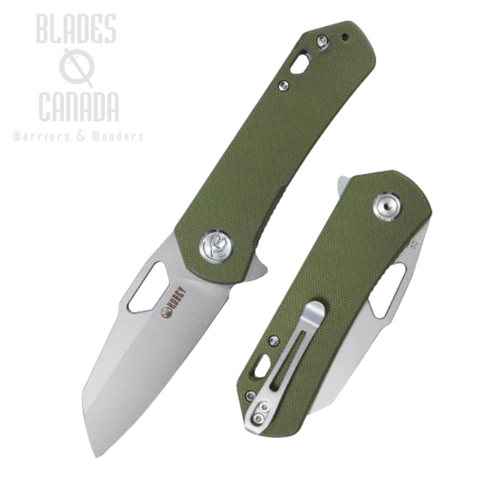 (image for) Kubey Flipper Folding Knife, D2 Steel, G10 Olive, KU332B