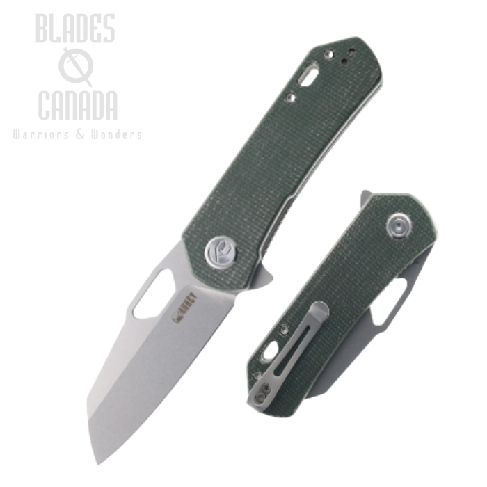 (image for) Kubey Duroc Flipper Folding Knife, AUS10, Micarta Green, KU332L