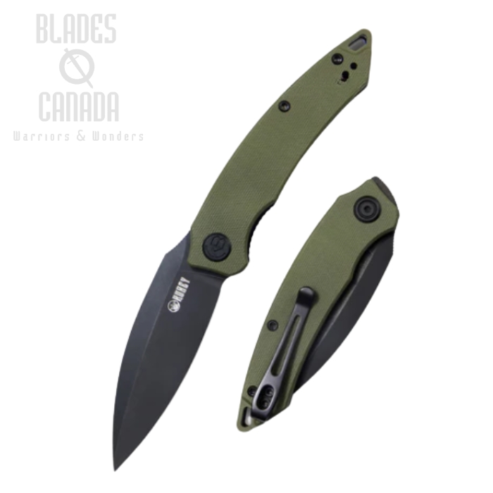 (image for) Kubey Leaf Flipper Folding Knife, AUS10 Black, G10 Green, KU333C