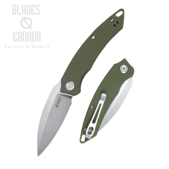 (image for) Kubey Leaf Flipper Folding Knife, AUS10, G10 Green, KU333E