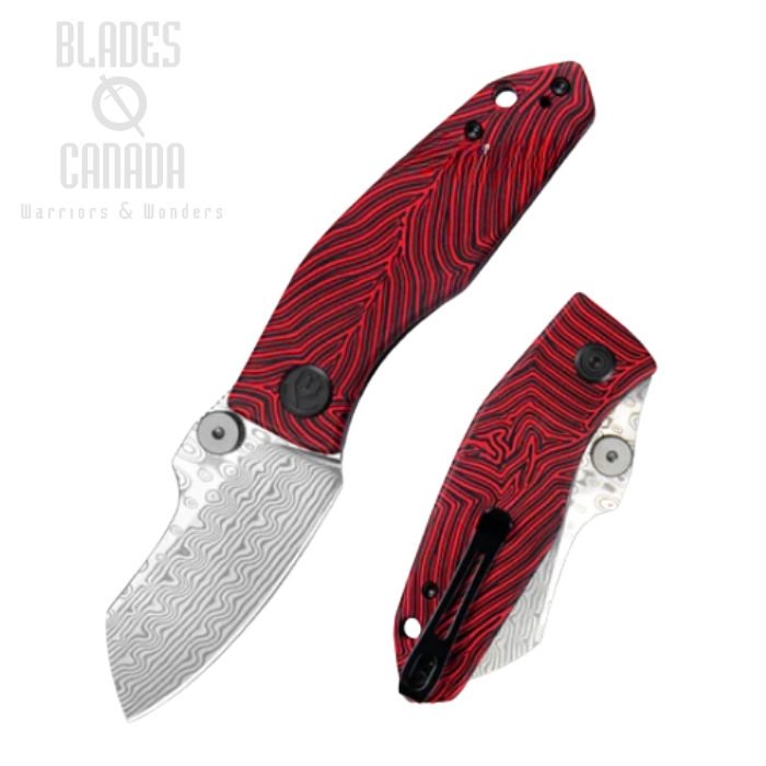 Kubey Monsterdog Folding Knife, Damascus, G10 Red/Black, KU337G (image for) Kubey Monsterdog Folding Knife, Damascus, G10 Red/Black, KU337G