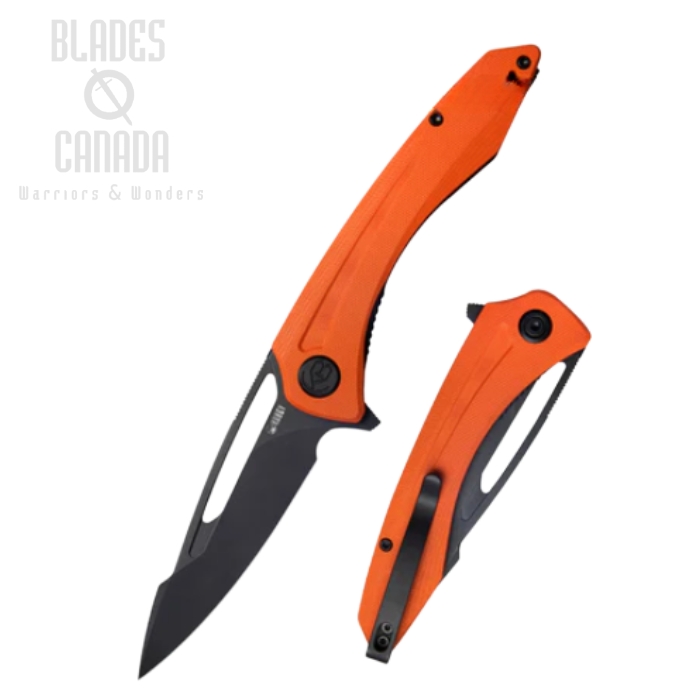 (image for) Kubey Merced Flipper Folding Knife, AUS10 Black, G10 Orange, KU345G