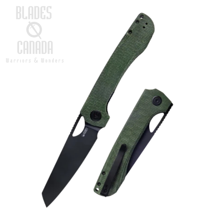 (image for) Kubey Elang Folding Knife, AUS10 Black, Micarta Green, KU365F