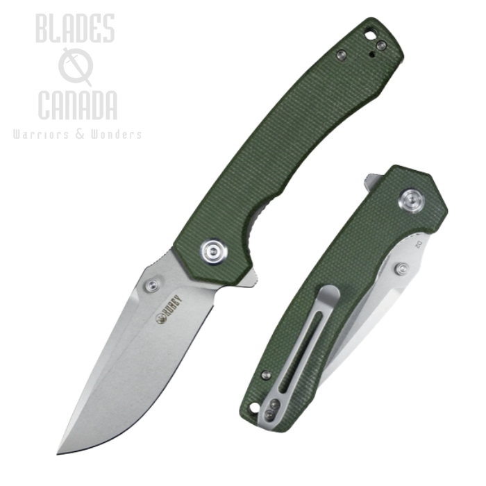 (image for) Kubey Flipper Folding Knife, D2 Steel, Micarta Green, KU901C