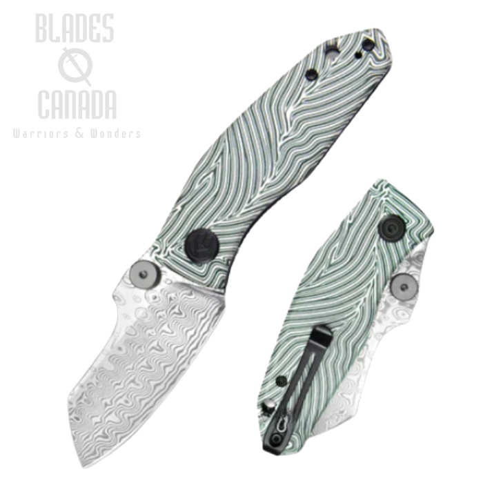 Kubey Monsterdog Folding Knife, Damascus, G10 White/Green, KU337E (image for) Kubey Monsterdog Folding Knife, Damascus, G10 White/Green, KU337E