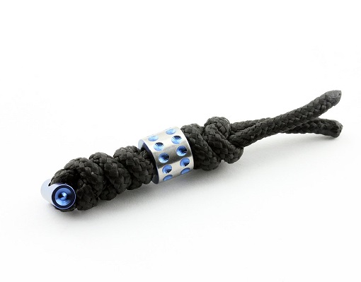 Chris Reeve Sebenza Large Lanyard, Black, Blue Dot Bead - Click Image to Close