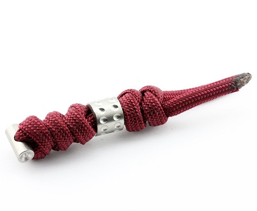 Chris Reeve Sebenza Large Lanyard, Burgundy, Silver Dot Bead